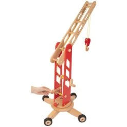 Goki Houten Hijskraan Op Wielen Houten Speelgoed Rood -Kinderwereld Verkoop goki houten speelgoed hijskraan verrijdbare hijskraan rood 1