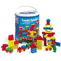 Blokkenset HEROS Combi-speelbox 75-delig -Kinderwereld Verkoop houten blokken combi in ton heros 27201 1 1