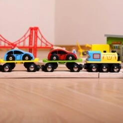 BigJigs BJT199 Houten Trein Autotransport -Kinderwereld Verkoop houten trein bigjigs auto transporter bjt199 1 1