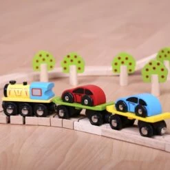 BigJigs BJT199 Houten Trein Autotransport -Kinderwereld Verkoop houten trein bigjigs auto transporter bjt199 2