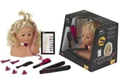 Kapkop Met Braun Satin Hair 7 Stijltang -Kinderwereld Verkoop kapkop stijltang theo klein 5245